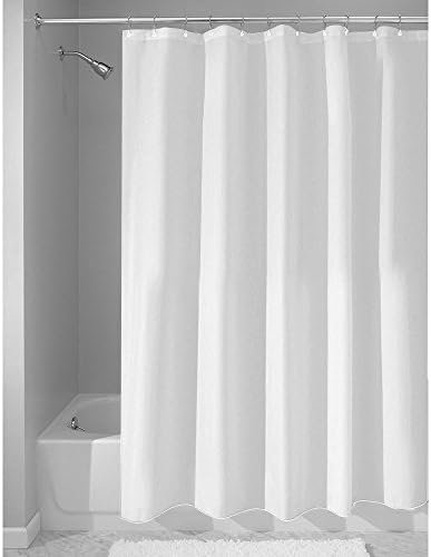 Pinzz Thicken Pure White Mildew Resistant Washable Polyester Fabric Shower Curtains Liners Waterproof No Odor with Curtain Rings Heavy Duty Weighted Hem 180X180CM