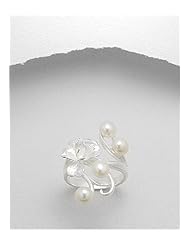 Flower Fresh Water Pearls Ring In 92.5 Sterling Silver