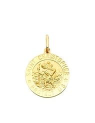 14K Yellow Gold Medium Religious Saint Christopher Medal Charm Pendant