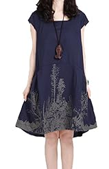 Lace General Print Cotton/Linen Cocktail Summer Fall Midi Dress 