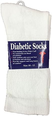 12 Pairs Ankle Diabetic Socks size 10-13 for Men White