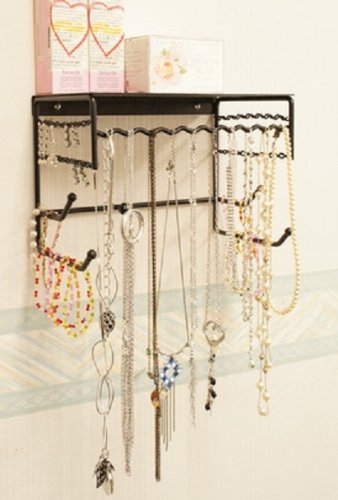 Black 10" Wall Mount Jewelry & Accessory Storage Rack Organizer Shelf for Earrings, Bracelets, Necklaces, & Hair Accessories