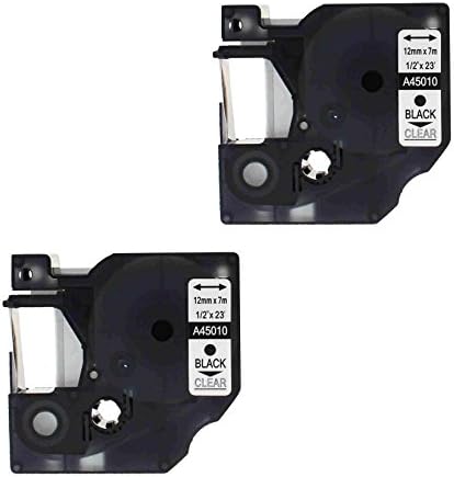 HarryWare Compatible Label Tape Replacement for DYMO 45010 Black on Clear Pack of 2
