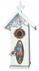 Birdhouse 22" White Wedding Church Cedar Wood Antique Glass Door Knob Iron Oval Gable Outdoor/Indoor R-117