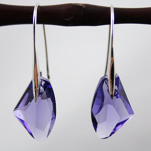 Violet Purple Crystal 925 Sterling Silver Earrings Used Swarovski Crystals