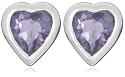 Silver ES1123-15 Amethyst Heart Stud Earrings