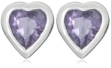 Silver ES1123-15 Amethyst Heart Stud Earrings