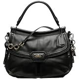 NEW AUTHENTIC COACH FLAGSHIP LARGE LEATHER DOWEL FLAP SATCHEL TOTE (Black/Gunmetal/Brass)