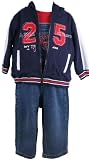 3 Pc. B T Kids Baby Boys Navy Blue Denim Overall Pant Set with Matching Hoodie