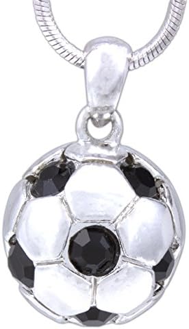 18" Rhodium Plated Snake Chain Necklace and Sports Pendant with Swarovski Crystal Elements (Soccer)