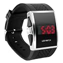 Luxury Digital Mens Red LED Light Sport Wrist Watch Gift Style - Black
