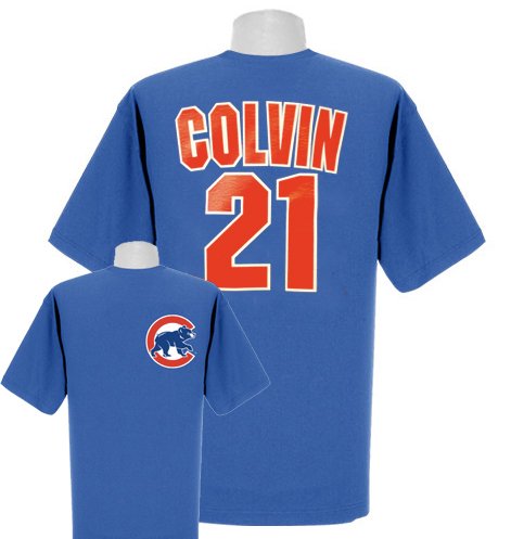 Tyler Colvin Chicago Cubs Name and Number Blue T-Shirt by Majestic