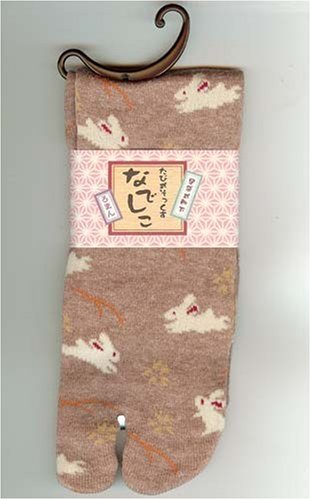 Tabi Fashion Socks - Bunnies & Flowers (Tan)