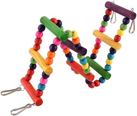 Colorful Pet Bird Wood Ladder Climb Toys Rope Macaw Parrot Bites Harness Parakeet Cockatiel Budgie 8 Steps