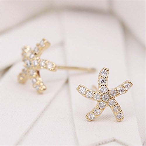 MP Micropave Setting of AAA Quality White Clear CZ Stones Pin Earrings Summer Beach Sea Star Starfish Golden Color 18K Gold Plated Gift for Her ADP 0704