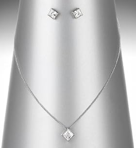 Platinum Plated Square Diamanté Necklace 