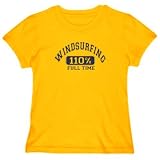 Windsurfing 110 % FULL TIME Sports Womens T-Shirt (Yellow, Sizes X-Small - XXX-Large)