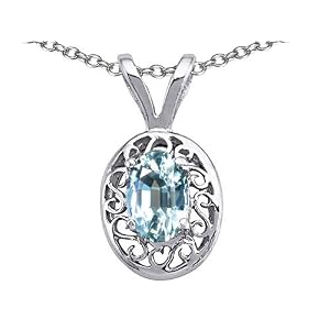 Buy 0.60 cttw Genuine Oval Aquamarine Pendant - 14kt White Gold LIFETIME WARRANTY by Finejewelers