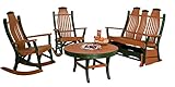 Poly Lumber Patio Furniture Set with 1 Snack Table, 1 Double Glider, & 2 Rocking Chairs in Weathered Wood & Black - Amish Made in USA