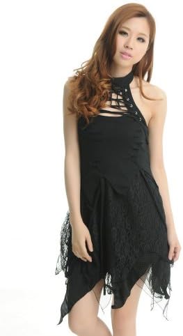 Blooms Gothic Lolita Punk Women Lace Dress (Free Size, Black)