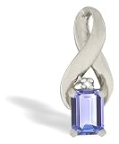 14K White Gold Genuine Emerald-cut Tanzanite and Diamond Pendant