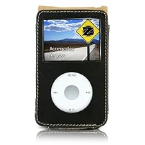 iPod Video / Classic Genuine Leather Case for 30 GB Video and 80GB Classic with Belt Clip and Strap, Midnight Black
