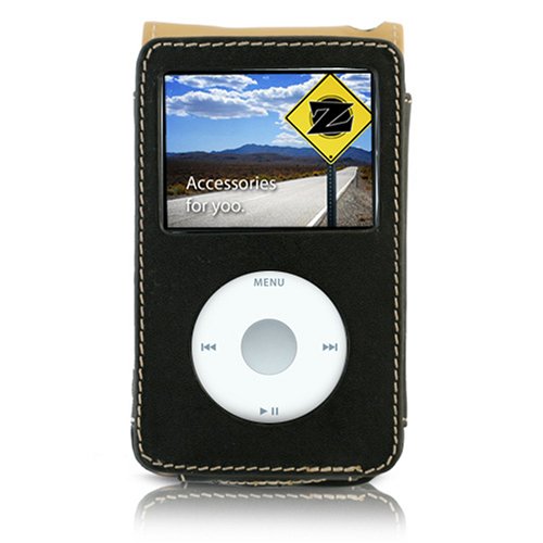 iPod Video and Classic Leather Case with screen protector 30, 60, 80, 120, 160GB - Black