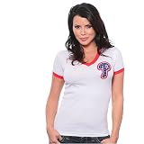 Philadelphia Phillies Women's Melange V-neck Ringer T-Shirt with Swarovski Crystals by Majestic Threads