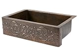 33 Copper Hammered Kitchen Apron Single Basin Sink w/ Scroll Design