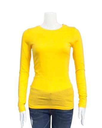 Yellow Ladies Crew Neck Long Sleeve T-Shirt: Amazon.co.uk: Clothing