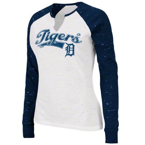 Majestic Detroit Tigers Ladies League Special Long Sleeve T-Shirt - White-Navy Blue (Medium)