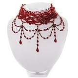 Hot Red Gothic Costume Choker Necklace (Black Tone Metal)