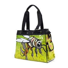 Honey Bee Recycled Rice Bag Tote Shopper Grocery Book Satchel with Black Trim