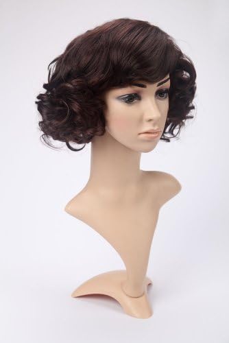 Nicoleshiop Womens Curly Wigs Short Dark Brown Wig Wigs(ld10083) + Free Hair Cap