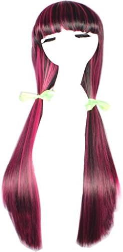 Wig Mal Halloween Wigs Women's Long Straight Full Bangs Synthetic Black with Pink