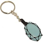 Turquoise Keychain 02 Light Blue Oval Macrame Stone Crystal Key Ring 3.5