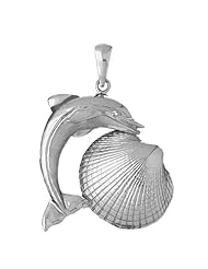 Clevereves 14K White Gold Pendant Two Tone Shell with Dolphin 18.1 - Gram(s)
