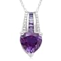 10k White Gold Heart-Shaped and Baguette Amethyst with Diamonds Heart Pendant, 18"