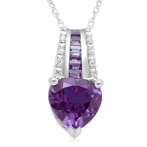 Buy 10k White Gold Heart-Shaped and Baguette Amethyst w  Diamonds Heart Pendant, 18 by Amazon.com Collection