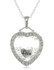 Sterling Silver Floating Crystal "Love" Chain Pendant Necklace, 18"