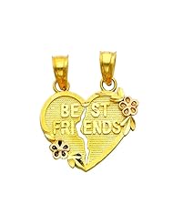 14K Yellow Gold "BEST FRIENDS" Broken Heart Charm Pendant