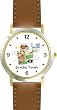Boy Carrying Torah at Simcha Torah Judaica Jewish Theme - WATCHBUDDY&reg; DELUXE TWO-TONE THEME WATCH - Arabic Numbers - Brown Leather Strap-Women's Size-Small
