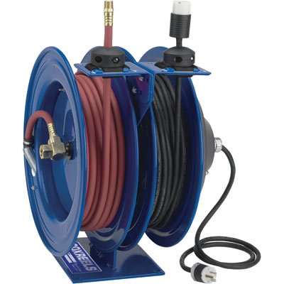 Coxreels Combo Air and Electric Hose Reel with Duplex Outlet Attachment