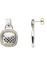 Sterling Silver and 14K Yellow Gold Diamond Earrings -- LIFETIME WARRANTY