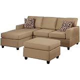 Bobkona Manhattan Reversible Microfiber 3-Piece Sectional Sofa Set, Hazelnut
