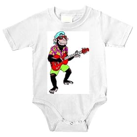Onesie with chimpanzee, instrument, monkey, musical, ape, playing, pet, animal, guitar, electric