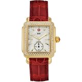 MICHELE Deco 16 Diamond Gold Garnet Alligator Watch