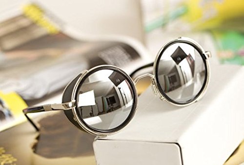 Mirror lens Round Glasses Cyber Goggles Steampunk Sunglasses(light silver mirror)