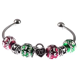 Unlock My Heart for the Holidays for Pandora Style Beads on Sterling Silver Plated Twist End Bangle (1)