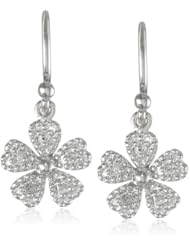 10k White Gold Diamond Accent Flower Shepherds Hook Earrings (.050 cttw, I-J Color, I1-I2 Clarity)